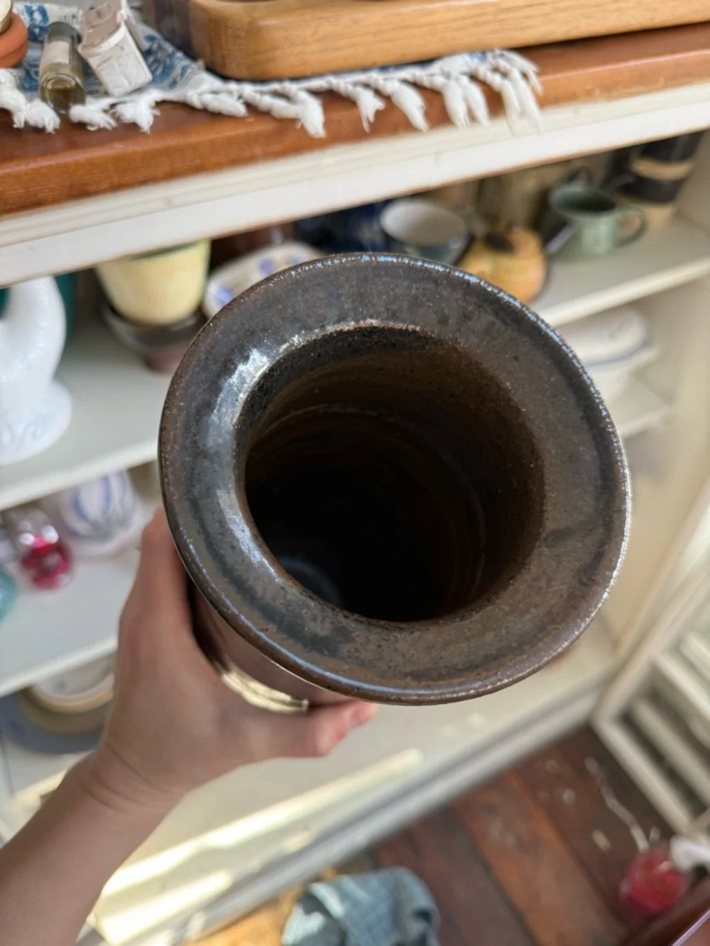 Handmade Ceramic Vase in Brown and Cream